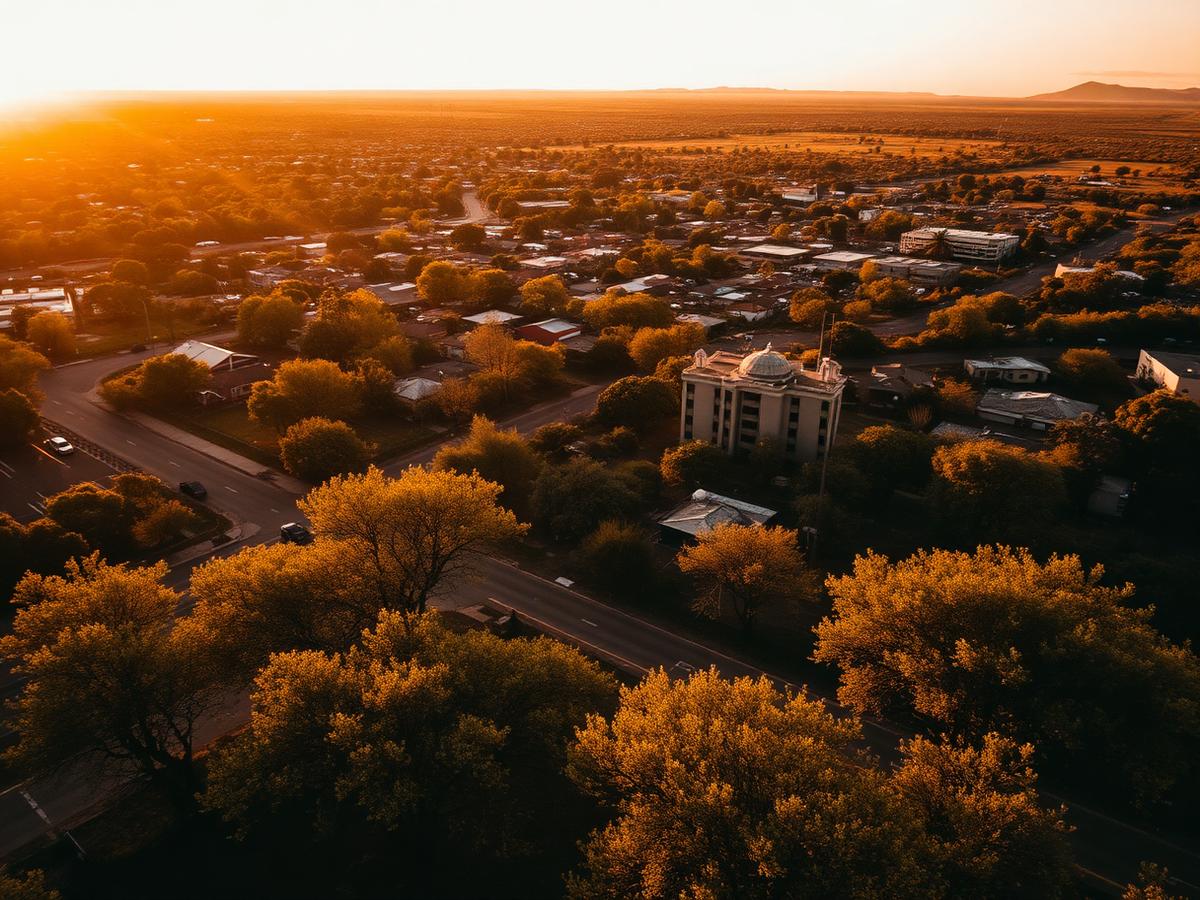 Aerial view of Potchefstroom at golden hour